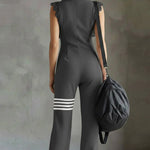 Stylish Hooded Sleeveless Lace Zipper Casual Sports Jumpsuit