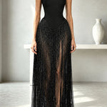 Hot, Sexy Babe Solid Color Off Shoulder Tassel Hem Maxi Dress