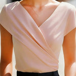 Solid Color Crossover V-neck Short-sleeved Slim-fit Casual Top