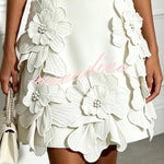 Delicate Silhouette Pearl Trim Cutout Neck Sleeveless 3D Florals Hem Mini Dress