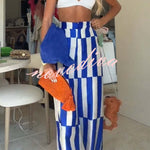 Chic Day Color-block Stripes Print High Rise Pocketed Wide Leg Pants