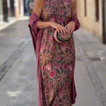 Riviera Unique Print Slit Tank Midi Dress and Satin Kimono Cover-up Two Pieces Set