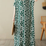 Batwing Sleeves Loose Floral Printed V-Neck Maxi Dresses