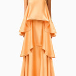 Soft and Smooth Satin Tiered Slip Square Neck A-line Maxi Dress