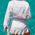 Solid Color Collared Long-sleeved Casual Shirt Style Lace Up Vacation Mini Dress