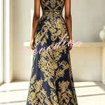 Vintage Gold Embroidered Long Dress