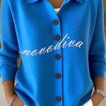 Casual Stylish Knit Solid Color Shirt Neck Button Up Long Sleeve Cardigan