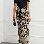 Classic 3D Floral Embroidery Off The Shoulder Short Sleeve Sheath Midi Dress