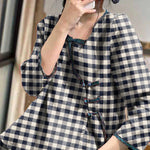 French Red Asymmetrical Button Linen Blouses Long Sleeve