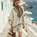 Isla Rafferty | Linen Striped V-Neck Top & Shorts Set For Women