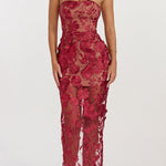 Sienna Floral Embroidered Fabric Off Shoulder Mermaid Silhouette Slit Maxi Dress