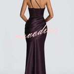 Emina Satin One Shoulder Asymmetrical Neck Cutout Back Lace-up Drape Maxi Dress
