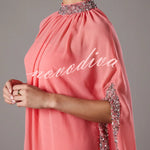 My Dearest Chiffon Sequin Trim High Neck Batwing Cutout Sleeve Cape Maxi Dress