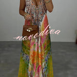 Bohemian Style Unique Print Sleeveless Backless Loose Maxi Dress