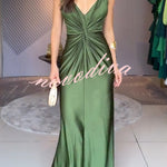 Glow Together Satin Knot Design Shoulder Strap Sleeveless Drape Slit Maxi Dress