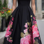 Elegant Sleeveless Midi Dress With Floral Printed