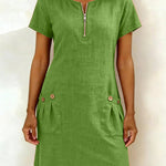 Susan | Cotton Linen Dress with Half-Zip