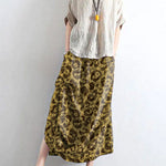 Brick red oversized linen skirts asymmetrical design elastic waist long skirt