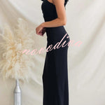 Fashionable Mesh Sleeveless One-shoulder Waist-revealing Maxi Dress