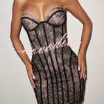 Jaya Floral Lace Contrast Structural Detail Back Lace-up Strapless Slit Mini Dress