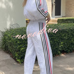 Rylee Colorblock Striped Star Print High Rise Elastic Waist Wide Leg Pants