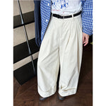 Cuffed Wide-leg Cotton High-rise Straight-leg Trousers