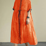 Diy Floral Chiffon Long Shirts O Neck Drawstring Robe Summer Dresses
