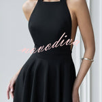 Solid Color Halter Neck Bow Tie Elegant Waist-cinching Midi Dress