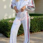 Rylee Colorblock Striped Star Print Zipper High Neck Pocket Sporty Jacket