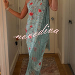 Floral Print Halter Neck Sleeveless Elegant Tassel Maxi Dress