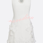 Delicate Silhouette Pearl Trim Cutout Neck Sleeveless 3D Florals Hem Mini Dress