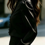 Solid Color Satin Lace Patchwork Casual Long-sleeved Shirt