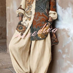 Retro Floral Print Longline Shirt & Baggy Pants Two-Piece Set