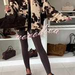 Soft and Fluffy Teddy Bear Fleece Material Contrast Color Long Sleeve Pocket Zipper Coat