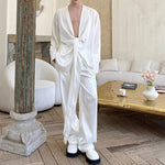 Silky Shiny Satin Tie Long-sleeved Shirt Casual Trousers Two-piece Suit