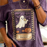 Cozy Fall Vibes Black Cat Print Off-Shoulder Halloween Top