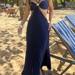 Metal Shell Straps Elastic Bikini and Slit Cover-up Dress Three-piece Set