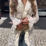 Vivianna Floral Lace Ruffles Trim Long Bell Sleeve Lapel Maxi Dress