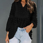Zeagoo Zeagoo Women's Chiffon Blouses Lantern Long Sleeve V Neck Flowy Babydoll Boho Tops Pom Pom Shirts