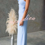 Fashionable Mesh Sleeveless One-shoulder Waist-revealing Maxi Dress