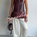 Stylish Halter Neck Sleeveless Leather Tassel Loose Top