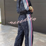 Rylee Colorblock Striped Star Print Zipper High Neck Pocket Sporty Jacket