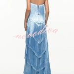 Party Queen Layered Tassel Design Off Shoulder Back Tie-up Maxi Dress