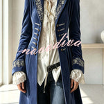 Royal Style Velvet Embroidery Long Sleeve Napoleon Button-down Lapel Coat