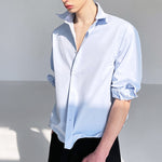 Blue Cotton Bent Shape Slim Fit Short Shirt