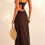 Metal Shell Straps Elastic Bikini and Slit Cover-up Dress Three-piece Set