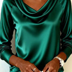Solid Color Satin Casual Long-sleeved Draped Shirt