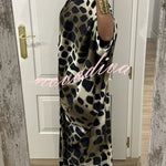 Airy Satin Unique Print V-neck Gemstone Embellished Drape Robe Maxi Dress