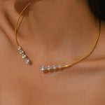 Fashionable Teardrop-shaped Zircon Copper Coil Open Necklace