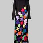 Long Sleeves Asymmetric Floral Round-Neck Maxi Dresses